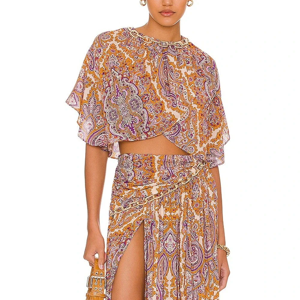 L'Academie Paisley Orange Kylo Blouse Size M - Picture 1 of 4